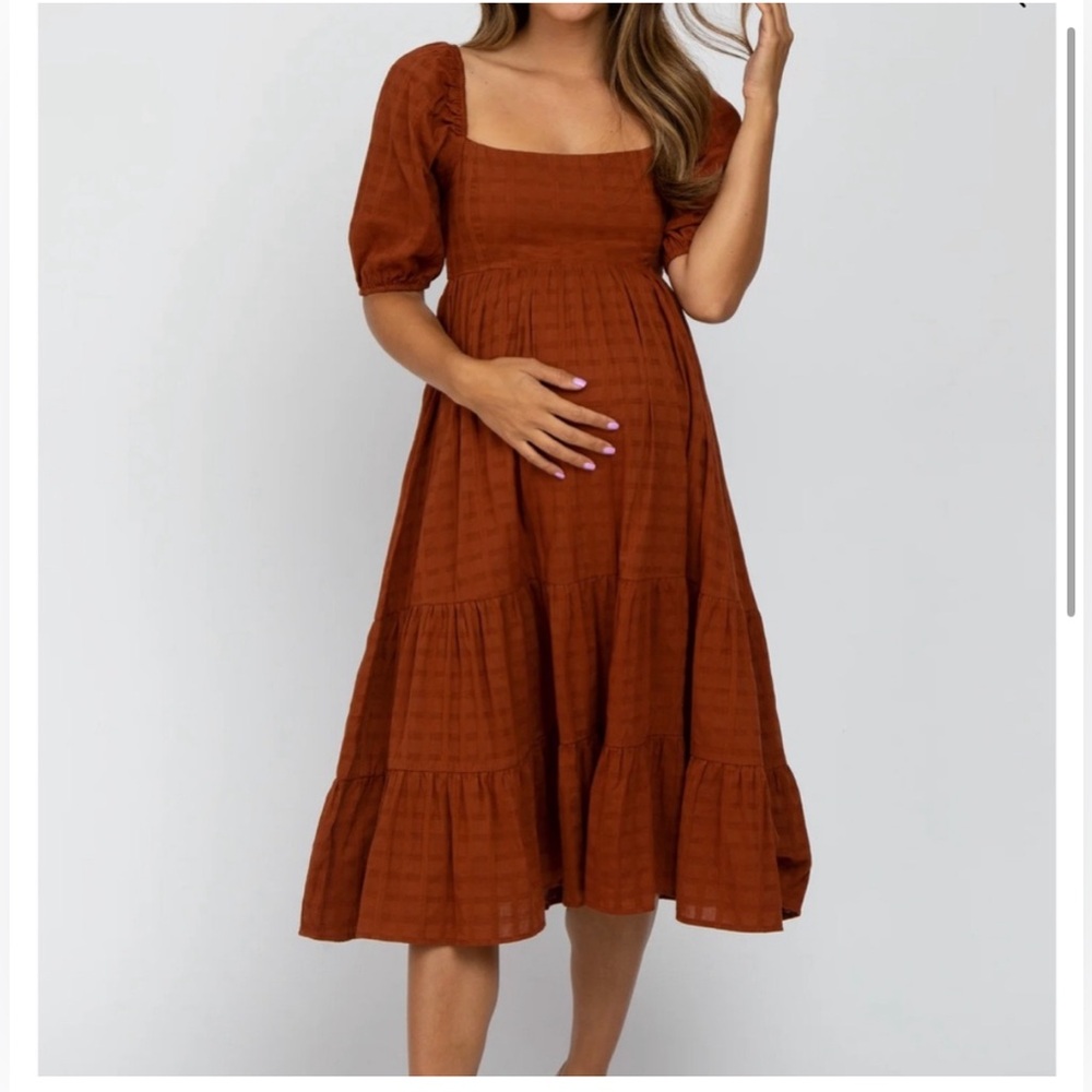 Pinkblush Rust Tiered Midi Maternity Dress